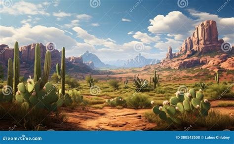 Wild West Texas Desert Landscape with Mountains and Cacti Stock ...