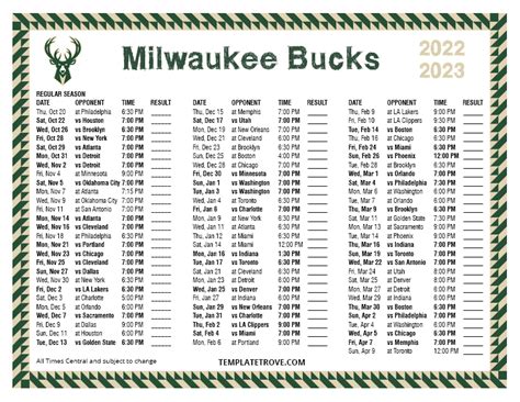 Printable 2022-2023 Milwaukee Bucks Schedule