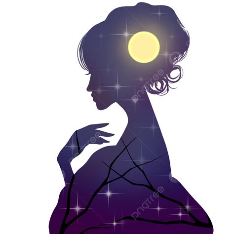 Femal Silhouette Vector PNG, Night Female Silhouette, Female, Night, Starry Sky PNG Image For ...