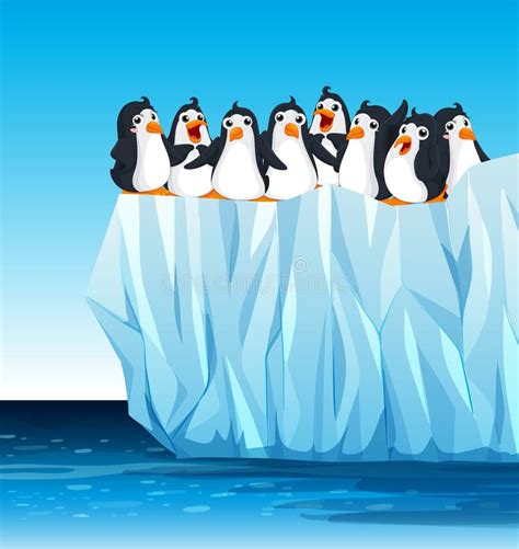 Penguins Standing on Iceberg Stock Illustration - Illustration of graphic, ocean: 67234479