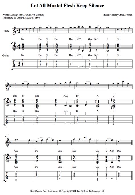 Let All Mortal Flesh Keep Silence (Picardy) sheet music for Guitar-Flute Duet - 8notes.com