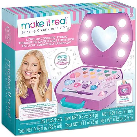 Make it Real - Light-Up Cosmetic Studio - Kids Makeup Case with Mirror and Lights for Girls and ...