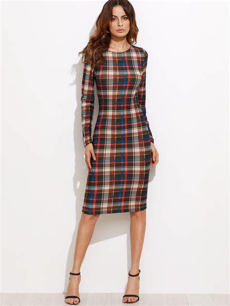 Multicolor Plaid Pencil Dress -SheIn(Sheinside)