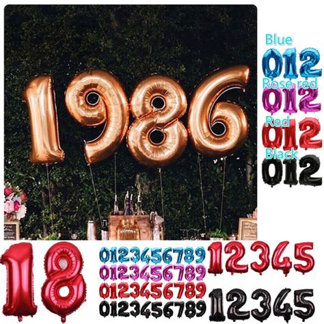 32inch Number Foil Balloon Gold Silver Black Red Rose Blue Pink Ballon ...