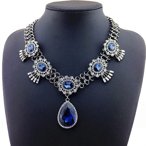 Fashion Necklace Big Blue Crystal Women Chunky Choker Statement ...