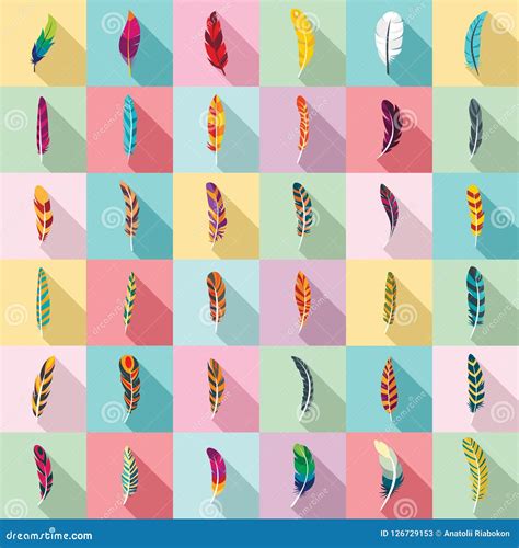 Feather Icon Set, Flat Style Stock Illustration - Illustration of ...