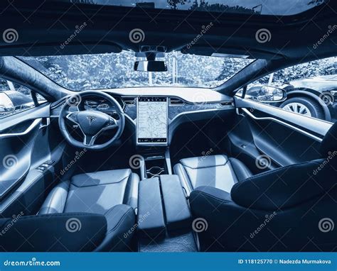 Urmond, NETHERLANDS - MAY 31, 2018: Leather Luxury Interior of Electric ...