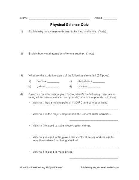 Physical Science Worksheets 9th Grade