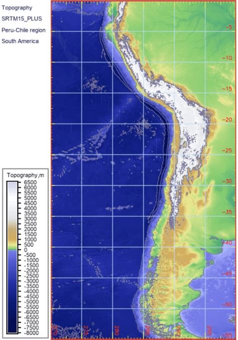 Topographic map of the Peru-Chile Trench and western segment of South... | Download Scientific ...