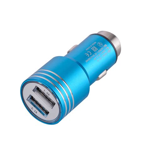 Universal Dual USB Ports Car Charger Adapter, 2.1A-24V, Neon Blue