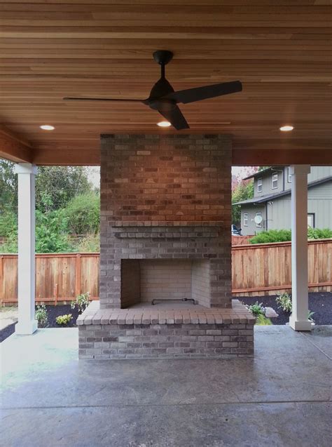 outdoor fireplace, brick, gray brick, outdoor living, large fireplace ...