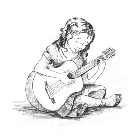 Girl Playing Guitar Sketch at PaintingValley.com | Explore collection ...