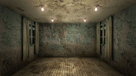 The Interior Design of Horror and Creepy Damage Empty Room., 3D Rendering Stock Illustration ...