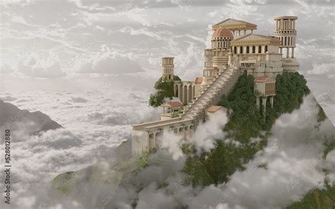 Palace on Mount Olympus Fantasy 3D Illustration Stock Illustration | Adobe Stock