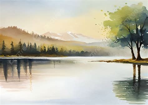 Nature Watercolor Landscape River Mountains Painting Background ...