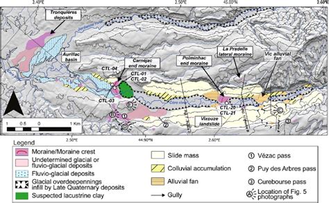 Map of glacial and slope deposits and location of the 36 Cl samples in ...