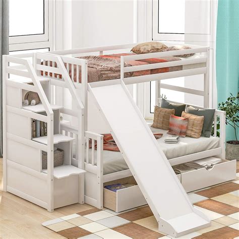 Twin Over Full Bunk Bed With Slide - Loft Beds For Small Spaces