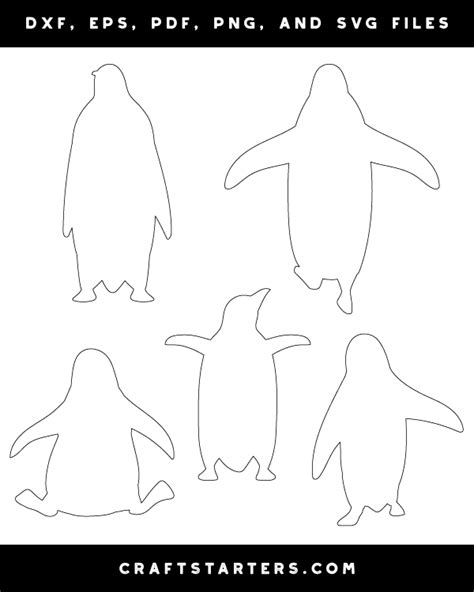 Penguin Front View Outline Patterns: DFX, EPS, PDF, PNG, and SVG Cut Files