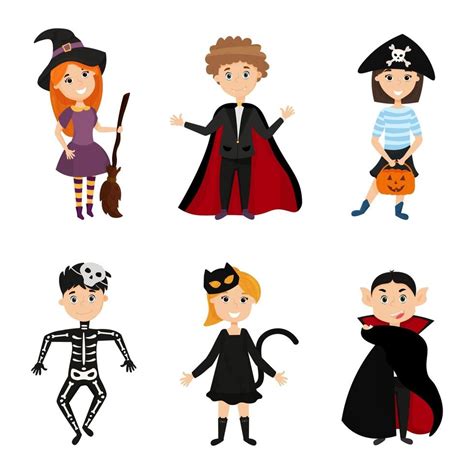 Six children in scary carnival costumes for Halloween. 3436670 Vector ...