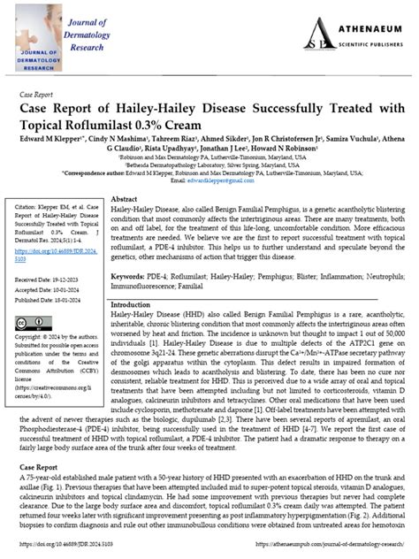 Case Report of Hailey Hailey Disease Successfully Treated With Topical ...