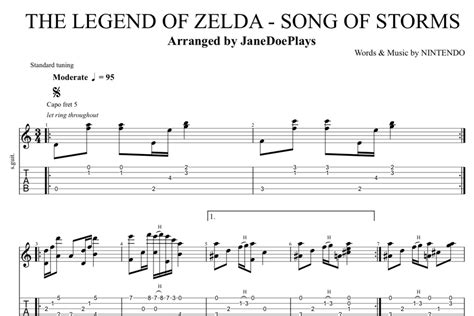 Song of storms (The Legend of Zelda) Fingerstyle guitar TABS