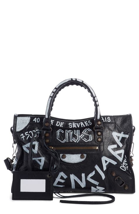 BALENCIAGA Small Graffiti Classic City Leather Shoulder Bag in Black | ModeSens