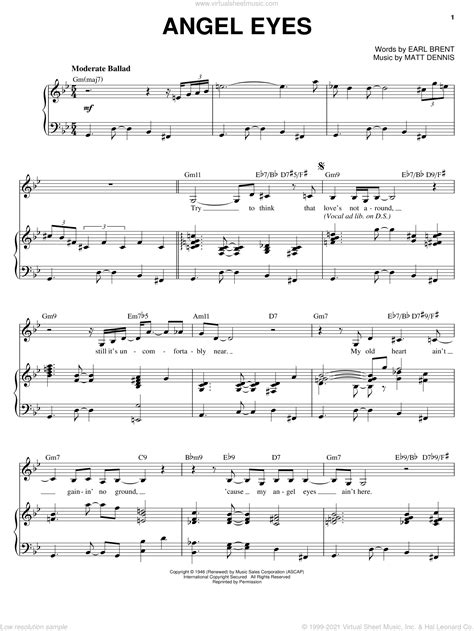 Allyson - Angel Eyes sheet music for voice and piano [PDF]