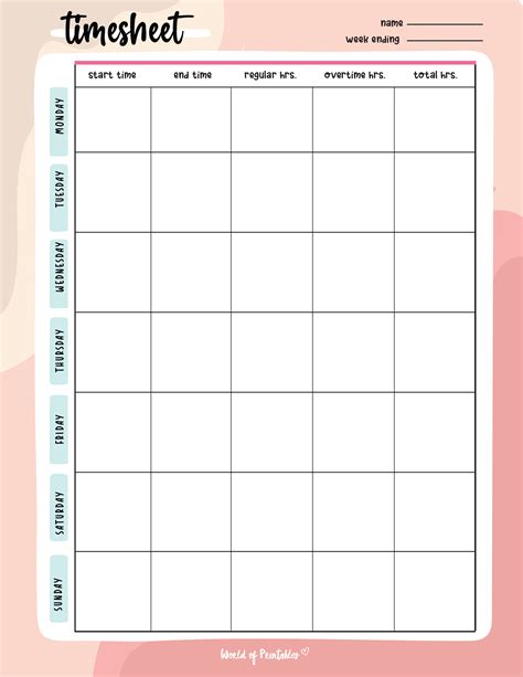 Free Printable Time Card Sheets - Printable Form, Templates and Letter