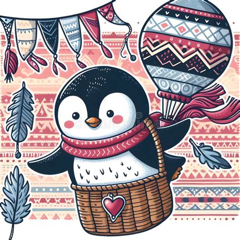 Cartoon Penguin Flying with Air Balloon Stock Illustration ...