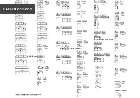 Furniture CAD blocks, Couches, Poufs, plans, elevation. Free DWG file