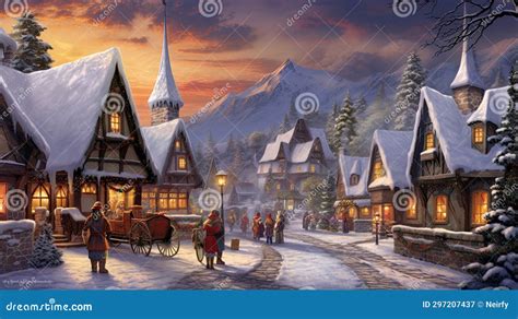 Snowy Christmas landscape stock image. Image of mountain - 297207437