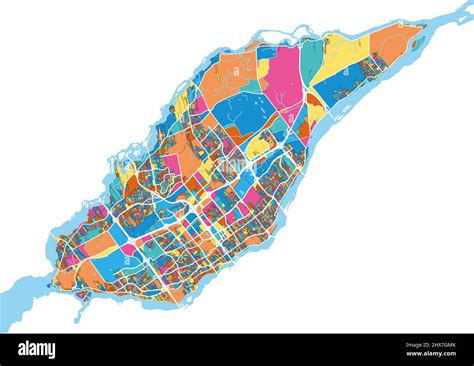 Laval, Quebec, Canada colorful high resolution vector art map with city boundaries. White ...