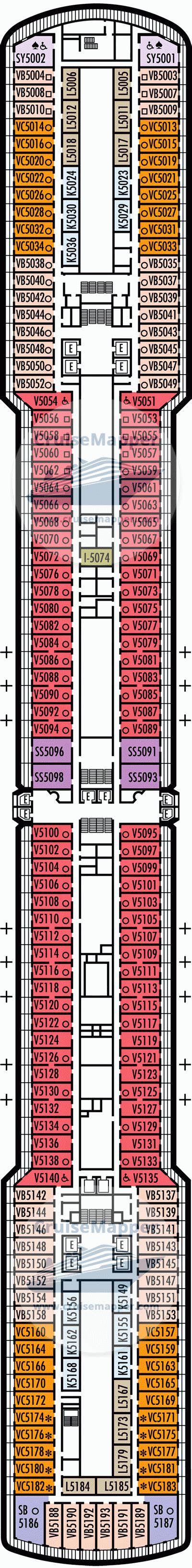 ms Nieuw Amsterdam deck 5 plan | CruiseMapper