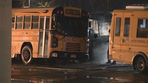 Victor school buses damaged by fire