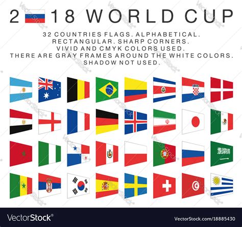 Rectangular flags 2018 world cup countries Vector Image