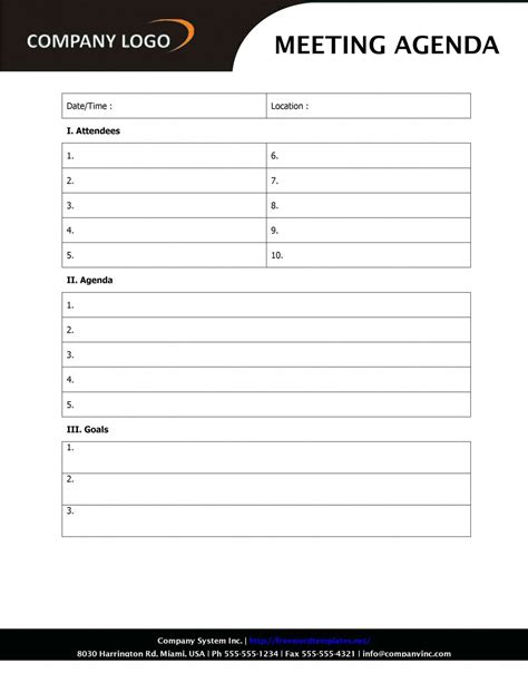 Meeting Agenda Template Word Free