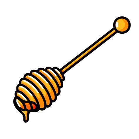 Wooden honey dipper, doodle style vector illustration of honey spoon isolated on white ...