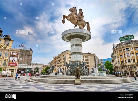 The statue of Alexander the Great, Macedonia Square, Skopje, Republic of Macedonia Stock Photo ...