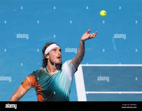 Greek tennis player Stefanos Tsitsipas serves during the 2022 ...