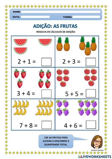 the worksheet for adding and subming fruits to numbers