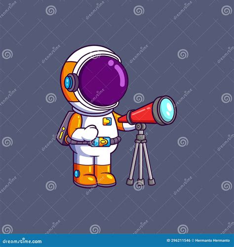 Cute Astronaut Looks through the Binocular. Science Technology Icon Concept Stock Illustration ...