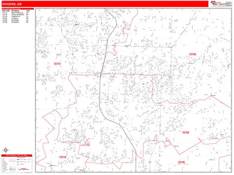 Rogers Arkansas Zip Code Wall Map (Red Line Style) by MarketMAPS - MapSales.com