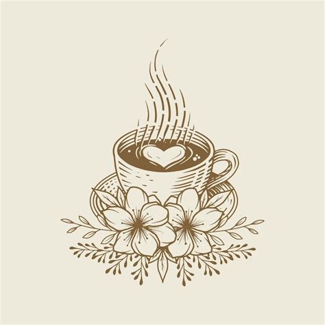 Taza de café con leche con adornos florales. técnica de dibujo de ...