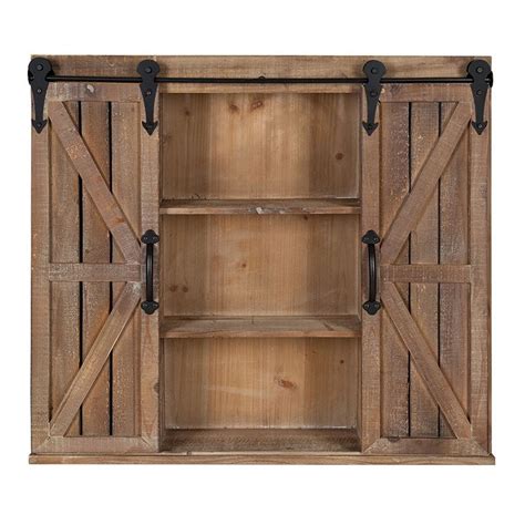 Kate and Laurel Cates Decorative Wood Wall Storage Cabinet with Two Sliding Barn Doors, Rustic Brown