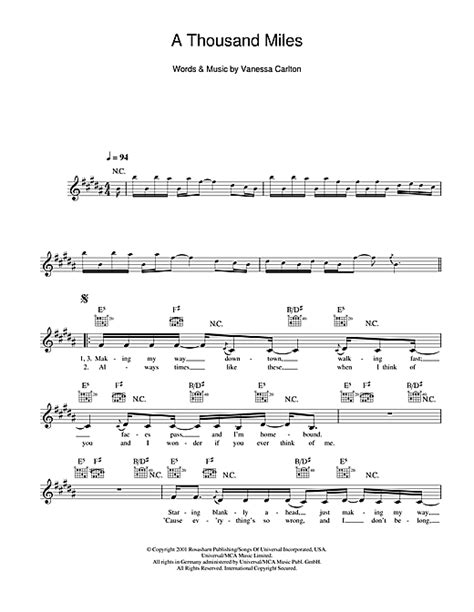 A Thousand Miles chords by Vanessa Carlton (Melody Line, Lyrics & Chords – 104010)