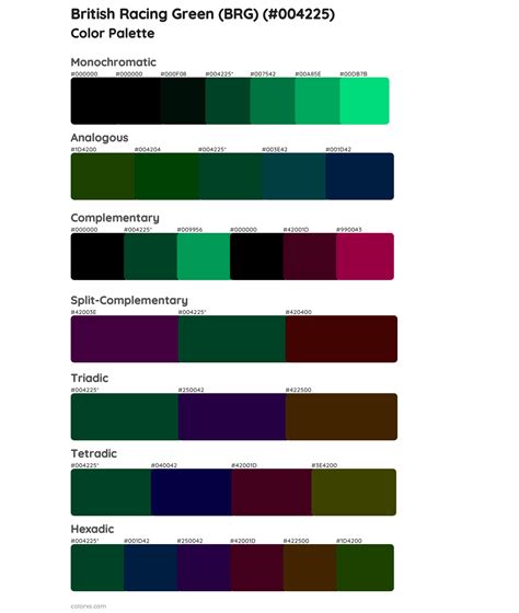 British Racing Green (BRG) color palettes - colorxs.com