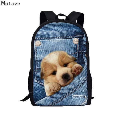 2017 Preepy Stylish Fashion Girls Backpacks Schoolbags 3D Animal Dog Print Backpack Student ...