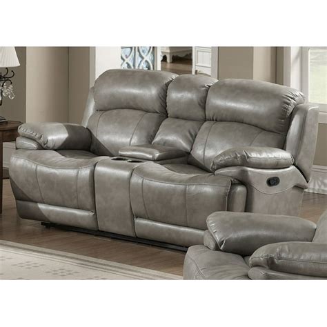 Gray Leather-Like Fabric Reclining Loveseat With Storage Console ...