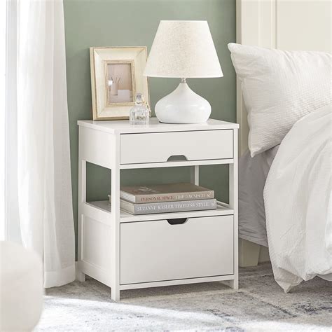 SoBuy White Nightstand with 2 Drawers, Bedside Table, End Table, Side ...