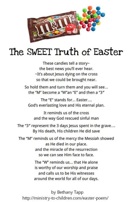 M&M Easter Poem for Kids [Free Printable] Short Religious Rhyming Poem M&M Candy for Easter Egg ...